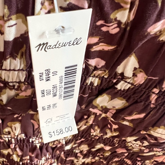 NWT Madewell Smocked Brown Sleeveless Floral Midi Dress Size 10 - Picture 9 of 12